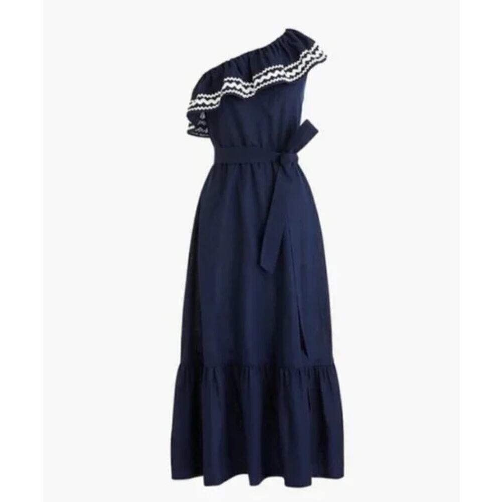 J. Crew Navy Blue One-Shoulder Midi Dress